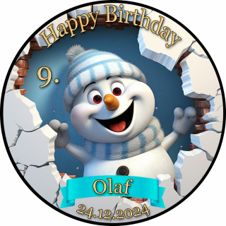 3D Tortenaufleger Fototorte Tortenbild Geburtstag Party Weihnachten Christmas Xmas Schneemann Olaf WN09 (Zuckerpapier)