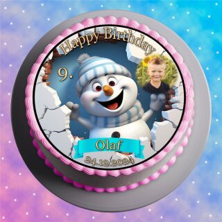 3D Tortenaufleger Fototorte Tortenbild Geburtstag Party Weihnachten Christmas Xmas Schneemann Olaf WN09 (Zuckerpapier)