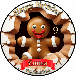 3D Tortenaufleger Fototorte Tortenbild Geburtstag Party Weihnachten Christmas Xmas Lebkuchenmann WN10 (Zuckerpapier)