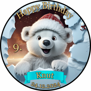3D Tortenaufleger Fototorte Tortenbild Geburtstag Party Weihnachten Christmas Xmas Eisbär Knut WN12 (Zuckerpapier)