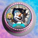 3D Tortenaufleger Fototorte Tortenbild Geburtstag Party Weihnachten Christmas Xmas Schneemann Olaf WN14 (Zuckerpapier) Rund 20 cm Ø ohne Foto