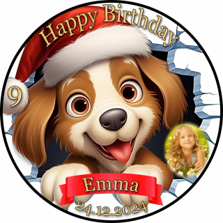 3D Tortenaufleger Fototorte Tortenbild Geburtstag Party Weihnachten Christmas Xmas Hunde Welpen WN16 (Zuckerpapier)