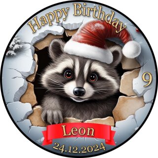 3D Tortenaufleger Fototorte Tortenbild Geburtstag Party Weihnachten Christmas Xmas Waschbär Rocket WN20 (Zuckerpapier) Rund 14 cm Ø ohne Foto