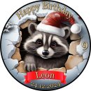 3D Tortenaufleger Fototorte Tortenbild Geburtstag Party Weihnachten Christmas Xmas Waschbär Rocket WN20 (Zuckerpapier) Rund 14 cm Ø ohne Foto