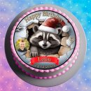 3D Tortenaufleger Fototorte Tortenbild Geburtstag Party Weihnachten Christmas Xmas Waschbär Rocket WN20 (Zuckerpapier) Rund 14 cm Ø ohne Foto