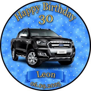 Tortenaufleger Tortendeko Fototorte Geburtstag Happy Birthday Fahrzeuge Auto Ford Ranger Black Schwarz FZ14 (Zuckerpapier)