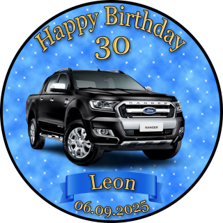 Tortenaufleger Tortendeko Fototorte Geburtstag Happy Birthday Fahrzeuge Auto Ford Ranger Black Schwarz FZ14 (Zuckerpapier)