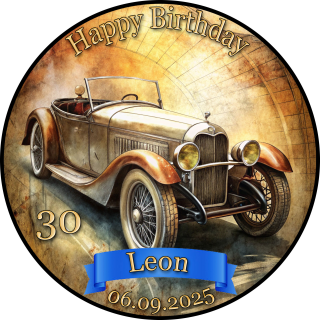 Tortenaufleger Tortendeko Fototorte Tortenbild Geburtstag Happy Birthday Auto Oldtimer Vintage VI01