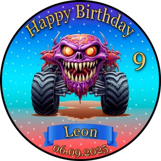 Tortenaufleger Tortendeko Fototorte Tortenbild Geburtstag Party Fahrzeuge Monstertruck FZ15 (Zuckerpapier)