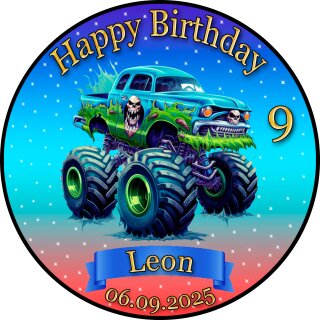 Tortenaufleger Tortendeko Fototorte Tortenbild Geburtstag Party Fahrzeuge Monstertruck FZ16 (Zuckerpapier)