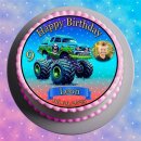 Tortenaufleger Tortendeko Fototorte Tortenbild Geburtstag Party Fahrzeuge Monstertruck FZ16 (Zuckerpapier) Rund 20 cm Ø mit Foto