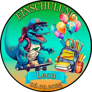 Tortenaufleger Tortendeko Fototorte Tortenbild Dinosaurier Einschulung Schulanfang Mein 1. Schultag Schuleinführung SE03 (Zuckerpapier)