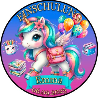 Tortenaufleger Tortendeko Fototorte Tortenbild Einhorn Regenbogen Einschulung Schulanfang 1. Schultag Schuleinführung SE04 (Zuckerpapier)