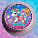 Tortenaufleger Tortendeko Fototorte Tortenbild Einhorn Regenbogen Einschulung Schulanfang 1. Schultag Schuleinführung SE04 (Zuckerpapier)