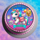 Tortenaufleger Tortendeko Fototorte Tortenbild Einhorn Regenbogen Einschulung Schulanfang 1. Schultag Schuleinführung SE04 (Zuckerpapier)