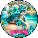Tortenaufleger Schildkröte | Meer Wellen Blumen