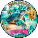 Tortenaufleger Schildkröte | Meer Wellen Blumen