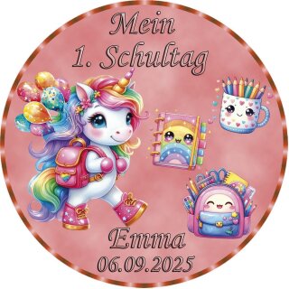 Tortenaufleger Tortendeko Fototorte Tortenbild Einhorn Regenbogen Einschulung Schulanfang 1. Schultag Schuleinführung SE06 (Zuckerpapier)