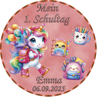 Tortenaufleger Tortendeko Fototorte Tortenbild Einhorn Regenbogen Einschulung Schulanfang 1. Schultag Schuleinführung SE06 (Zuckerpapier)
