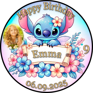 Tortenaufleger Tortendeko Fototorte Tortenbild Geburtstag Party Einschulung Lilo & Stitch LS02 (Zuckerpapier) Rund 20 cm Ø mit Foto