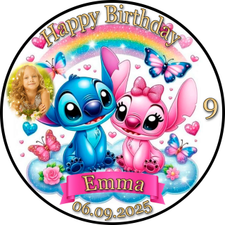 Tortenaufleger Tortendeko Fototorte Tortenbild Geburtstag Party Einschulung Lilo & Stitch LS03 (Zuckerpapier) Rund 20 cm Ø mit Foto