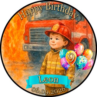 Tortenaufleger Tortendeko Fototorte Tortenbild Geburtstag Feuerwehr Junge F02 (Zuckerpapier)