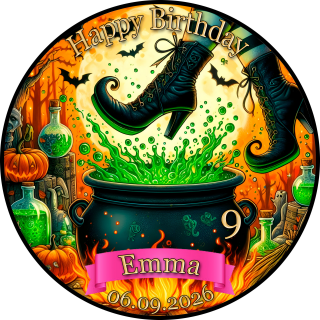 Tortenaufleger Tortendeko Fototorte Tortenbild Geburtstag Halloween Hexe Kessel Zaubertrank HW41 (Zuckerpapier)