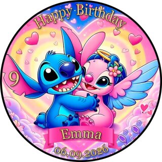 Tortenaufleger Tortendeko Fototorte Tortenbild Geburtstag Party Einschulung Lilo und Stitch LS05 (Zuckerpapier) Rund 20 cm Ø ohne Foto