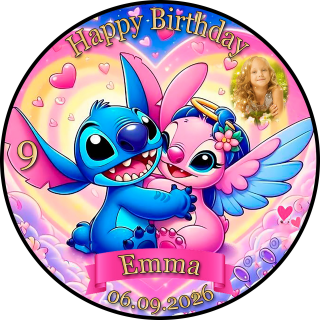 Tortenaufleger Tortendeko Fototorte Tortenbild Geburtstag Party Einschulung Lilo und Stitch LS05 (Zuckerpapier) Rund 14 cm Ø mit Foto
