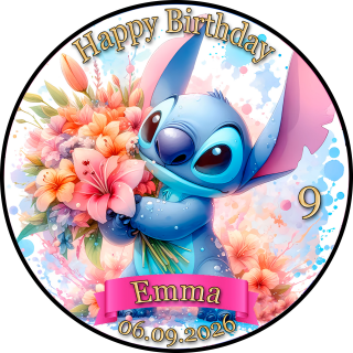 Tortenaufleger Tortendeko Fototorte Tortenbild Geburtstag Party Einschulung Lilo und Stitch LS06 (Zuckerpapier) Rund 20 cm Ø ohne Foto