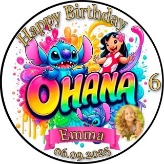 Tortenaufleger Tortendeko Fototorte Tortenbild Geburtstag Party Einschulung Lilo und Stitch LS07 (Zuckerpapier) Rund 20 cm Ø mit Foto