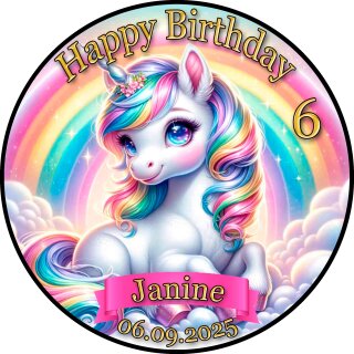 Tortenaufleger Tortendeko Fototorte Tortenbild Einhorn Pferd Regenbogen FT20 (Zuckerpapier)