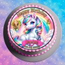 Tortenaufleger Tortendeko Fototorte Tortenbild Einhorn Pferd Regenbogen FT20 (Zuckerpapier)