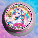 Tortenaufleger Tortendeko Fototorte Tortenbild Einhorn Pferd Regenbogen FT20 (Zuckerpapier)