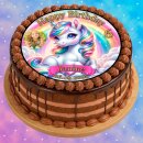 Tortenaufleger Tortendeko Fototorte Tortenbild Einhorn Pferd Regenbogen FT20 (Zuckerpapier)