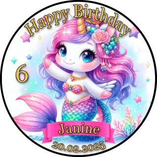 Tortenaufleger Tortendeko Fototorte Tortenbild Einhorn Meerjungfrau Regenbogen FT21 (Zuckerpapier)