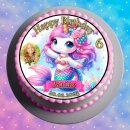 Tortenaufleger Tortendeko Fototorte Tortenbild Einhorn Meerjungfrau Regenbogen FT21 (Zuckerpapier)