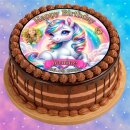 Tortenaufleger Tortendeko Fototorte Tortenbild Einhorn Pferd Regenbogen FT20 (Zuckerpapier) Rund 20 cm Ø mit Foto