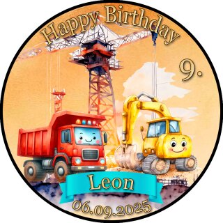 Tortenaufleger Tortendeko Fototorte Tortenbild Geburtstag Fahrzeuge Bagger Baustelle Kran FZ18 (Zuckerpapier)