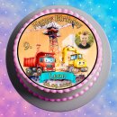 Tortenaufleger Tortendeko Fototorte Tortenbild Geburtstag Fahrzeuge Bagger Baustelle Kran FZ18 (Zuckerpapier)