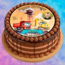Tortenaufleger Tortendeko Fototorte Tortenbild Geburtstag Fahrzeuge Bagger Baustelle Kran FZ18 (Zuckerpapier)