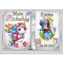 Tortenaufleger Tortendeko Fototorte Tortenbild Einhorn Regenbogen Einschulung Schulanfang 1. Schultag Schuleinführung SE07 (Zuckerpapier)