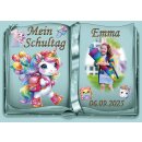 Tortenaufleger Tortendeko Fototorte Tortenbild Einhorn Regenbogen Einschulung Schulanfang 1. Schultag Schuleinführung SE07 (Zuckerpapier)