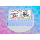 Tortenaufleger Tortendeko Fototorte Tortenbild Einhorn Regenbogen Einschulung Schulanfang 1. Schultag Schuleinführung SE07 (Zuckerpapier) DIN A5 mit Foto Grau