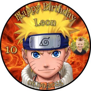 Tortenaufleger Tortendeko Fototorte Tortenbild Geburtstag Party Anime Manga Naruto NA01 (Zuckerpapier) Rund 20 cm Ø mit Foto