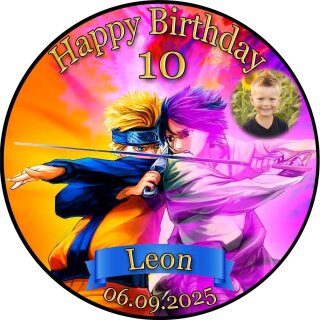 Tortenaufleger Tortendeko Fototorte Tortenbild Geburtstag Party Anime Manga Naruto NA03 (Zuckerpapier) Rund 14 cm Ø mit Foto