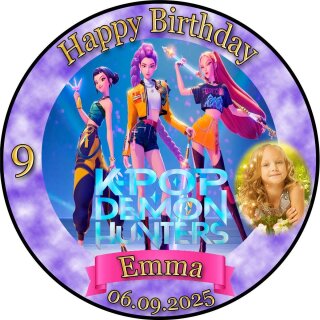 Tortenaufleger Tortendeko Fototorte Tortenbild Geburtstag Party Demon Hunters K-Pop KP01 (Zuckerpapier) Rund 20 cm Ø mit Foto