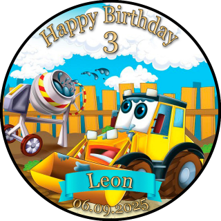 Tortenaufleger Tortendeko Fototorte Tortenbild Geburtstag Fahrzeuge Bagger Baustelle Betonmischer FZ19 (Zuckerpapier)