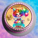 Tortenaufleger Tortendeko Fototorte Tortenbild Geburtstag Party Clownin Karneval Fasching Fastnacht CL02 (Zuckerpapier) Rund 20 cm Ø mit Foto