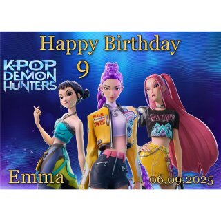 Tortenaufleger Tortendeko Fototorte Tortenbild Geburtstag Party Demon Hunters K-Pop KP04 (Zuckerpapier)